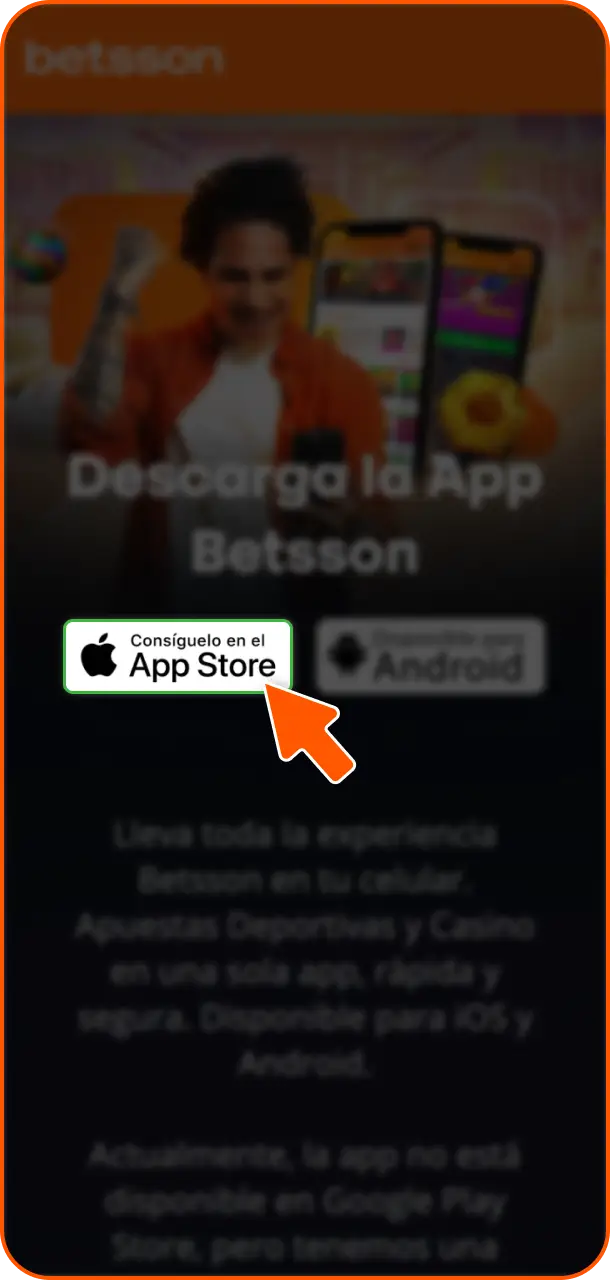 Seleccionar App Store desde el sitio oficial de Betsson Perú en iOS.