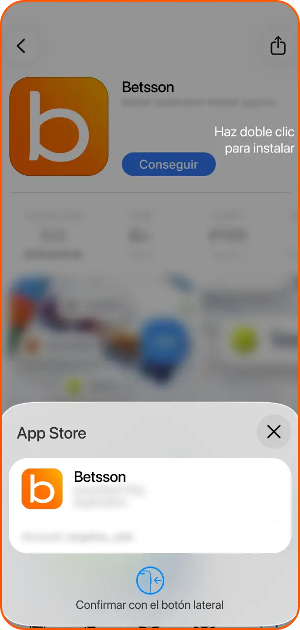 Confirmar con tu Apple ID para finalizar la instalación de Betsson Perú en iOS.