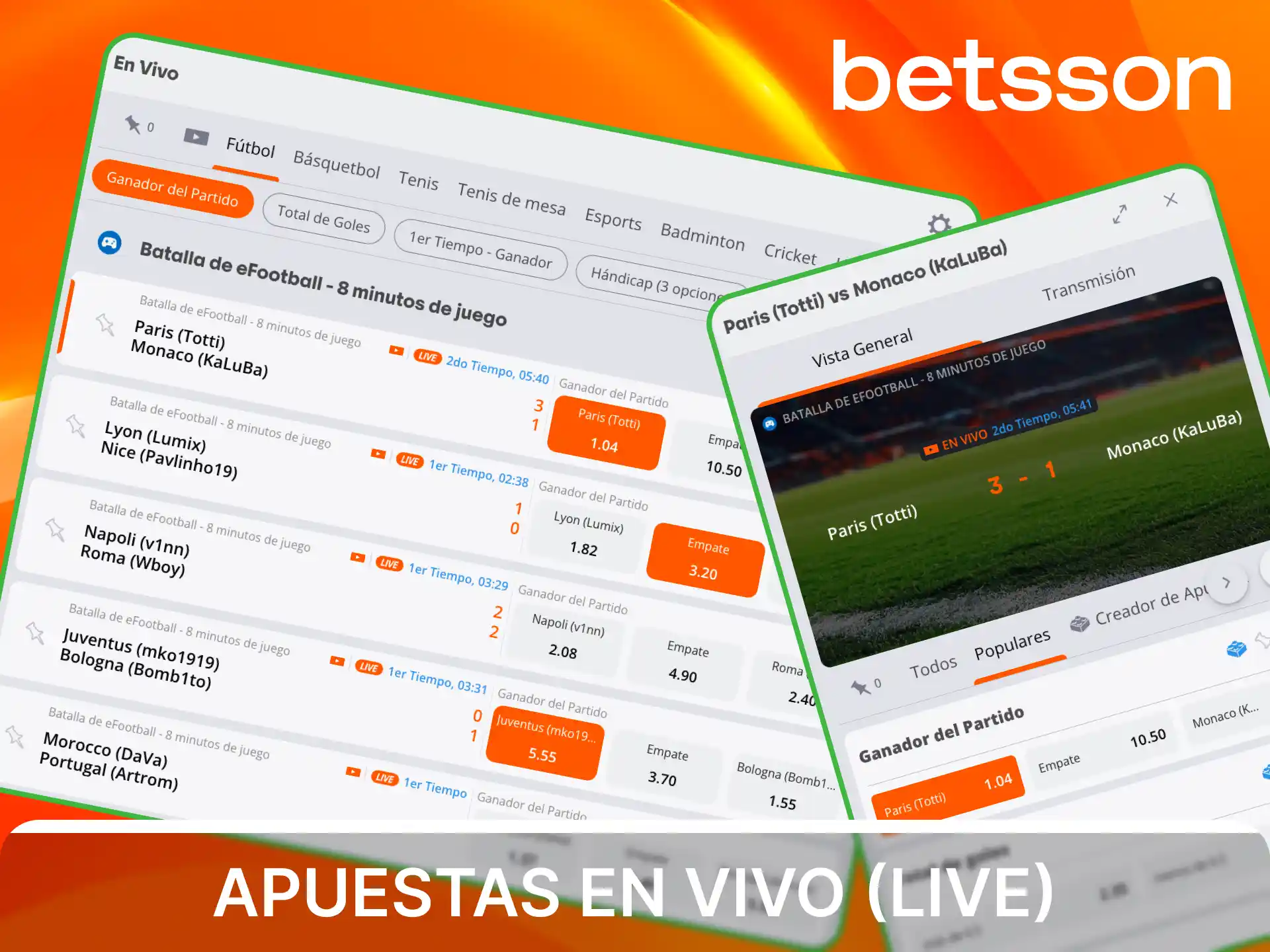 Haz tus apuestas en vivo y disfruta del streaming de eventos en Betsson Perú.