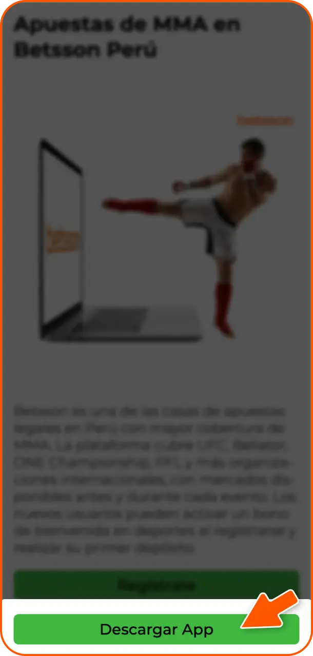 Abre el sitio web de Betsson Perú para preparar tu acceso a las apuestas de MMA.