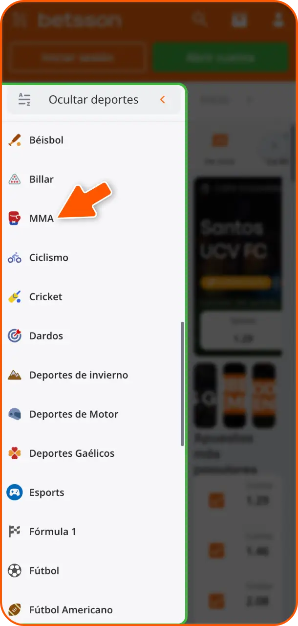 Inicia sesión y apuesta en tus peleadores favoritos de MMA a través de Betsson Perú.