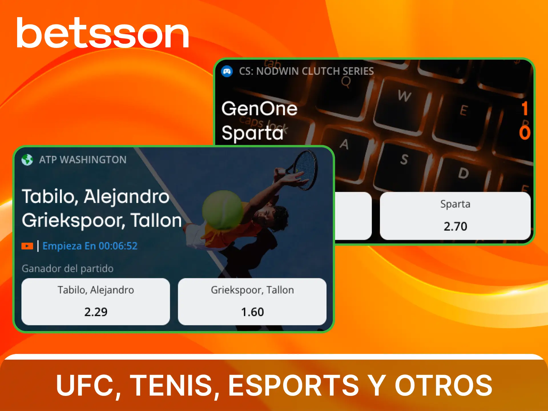 Explora los mercados de UFC, tenis, eSports y otros deportes destacados en Betsson Perú.