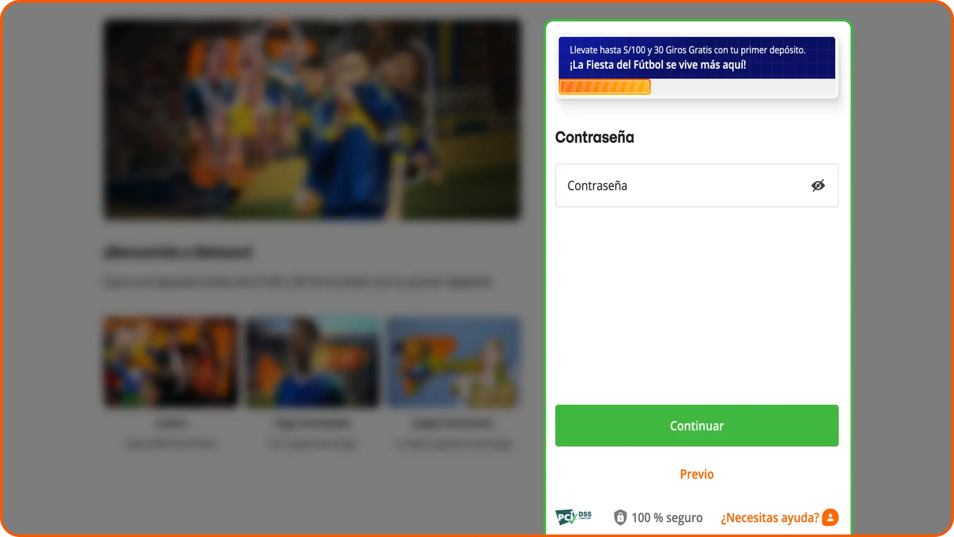 Elige tu nombre de usuario y contraseña para proteger tu registro en Betsson Perú.