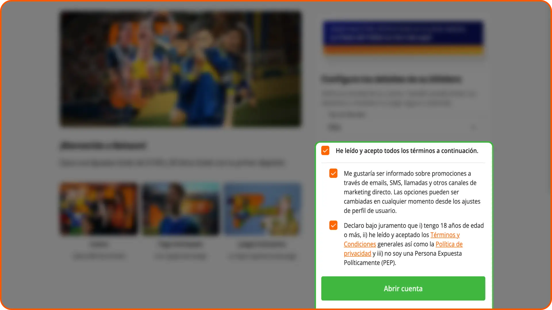 Acepta los términos y activa tu cuenta para finalizar tu registro en Betsson Perú.
